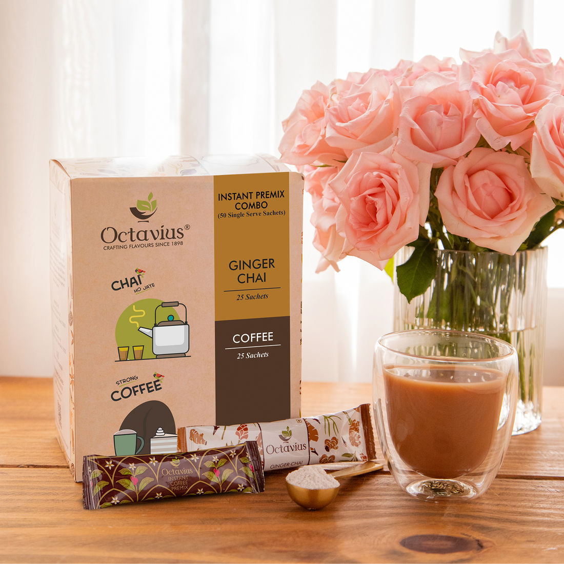 2 in 1 Instant Premix - Ginger Chai and Coffee 50 Sachets (Economy Pack)