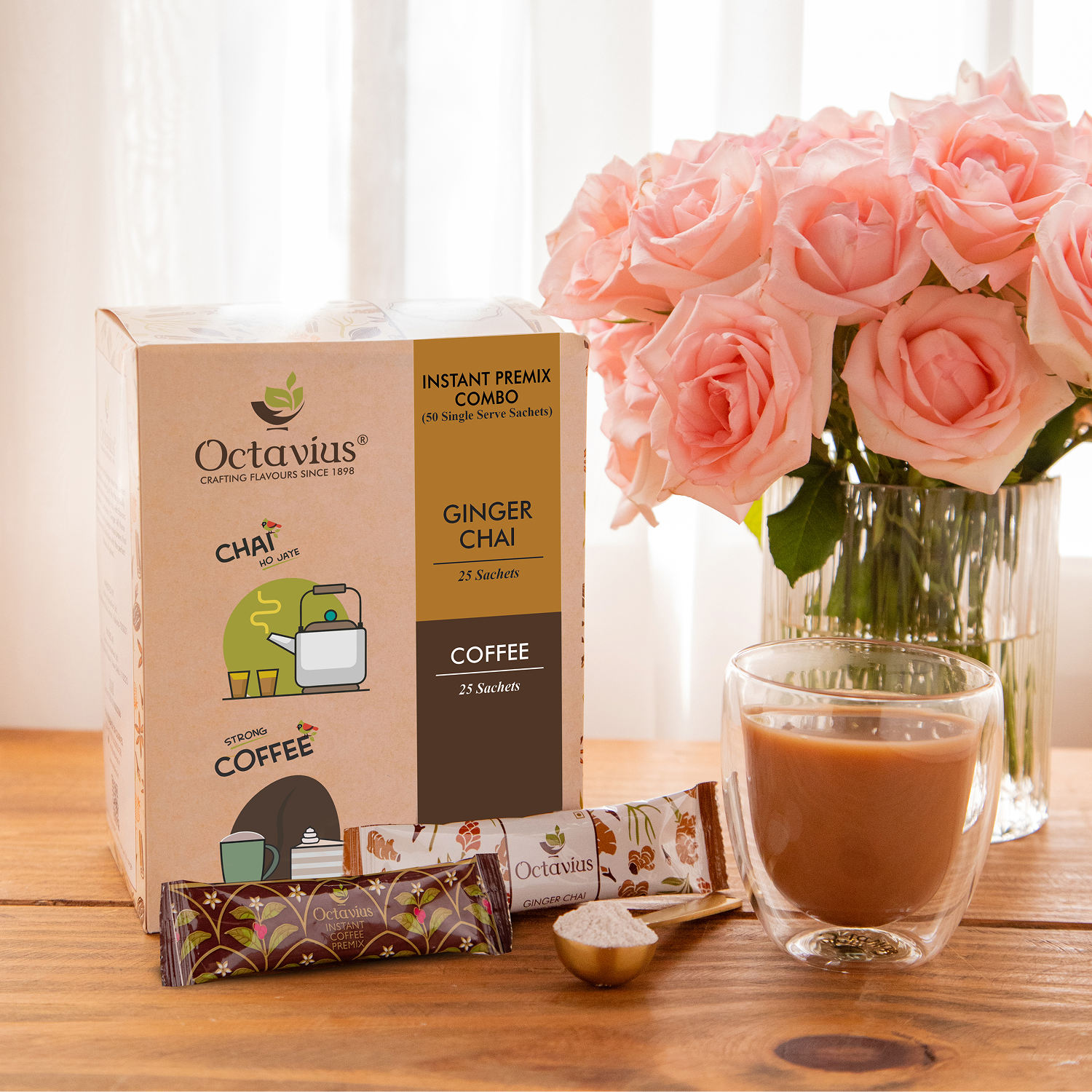 2 in 1 Instant Premix - Ginger Chai and Coffee 50 Sachets (Economy Pack)