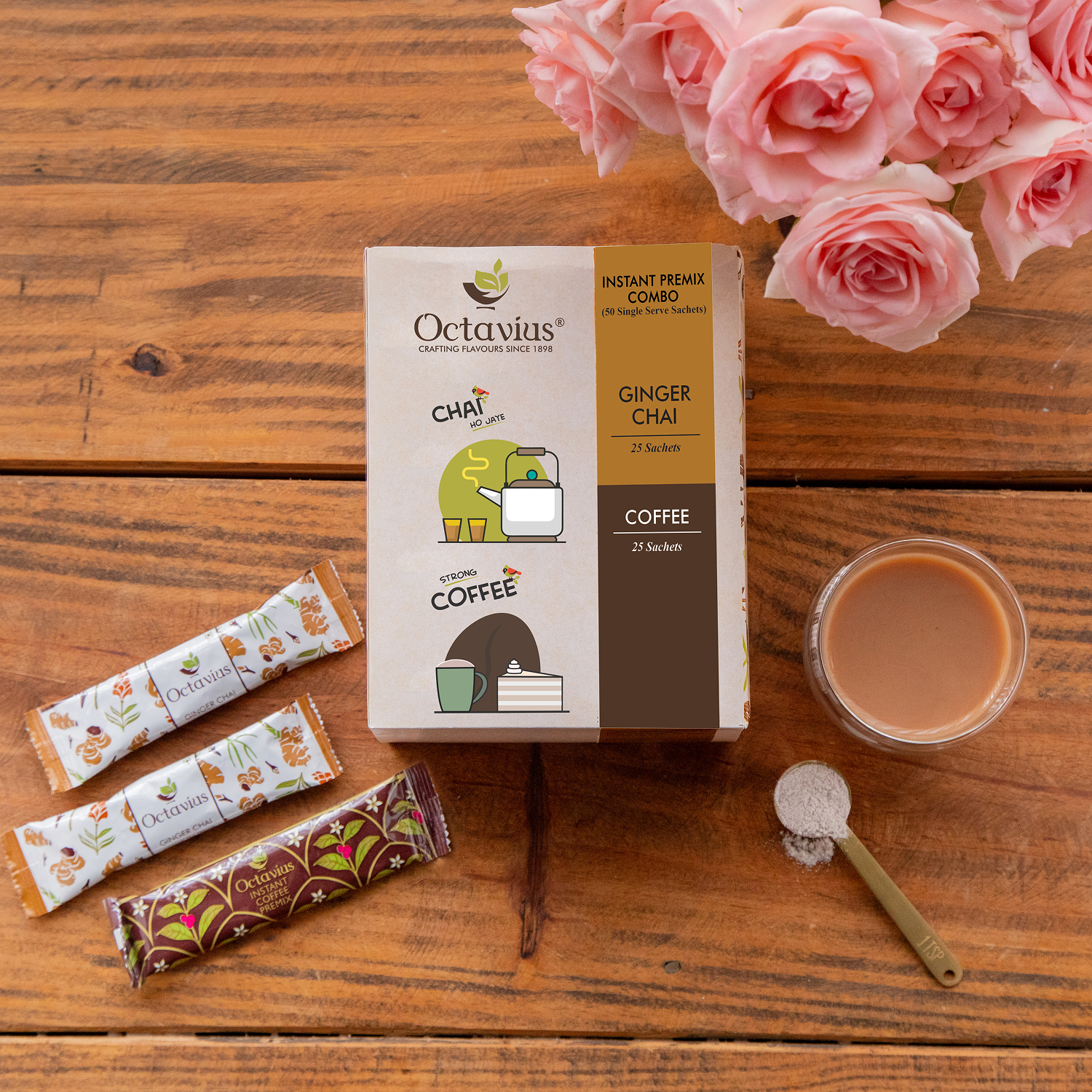 2 in 1 Instant Premix - Ginger Chai and Coffee 50 Sachets (Economy Pack)