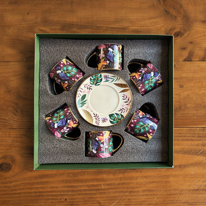 Golden Rainforest Tea Set (6 Cups &amp; Saucers) – 200 ml Each