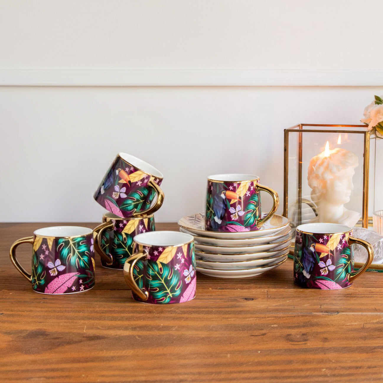 Golden Rainforest Tea Set (6 Cups &amp; Saucers) – 200 ml Each