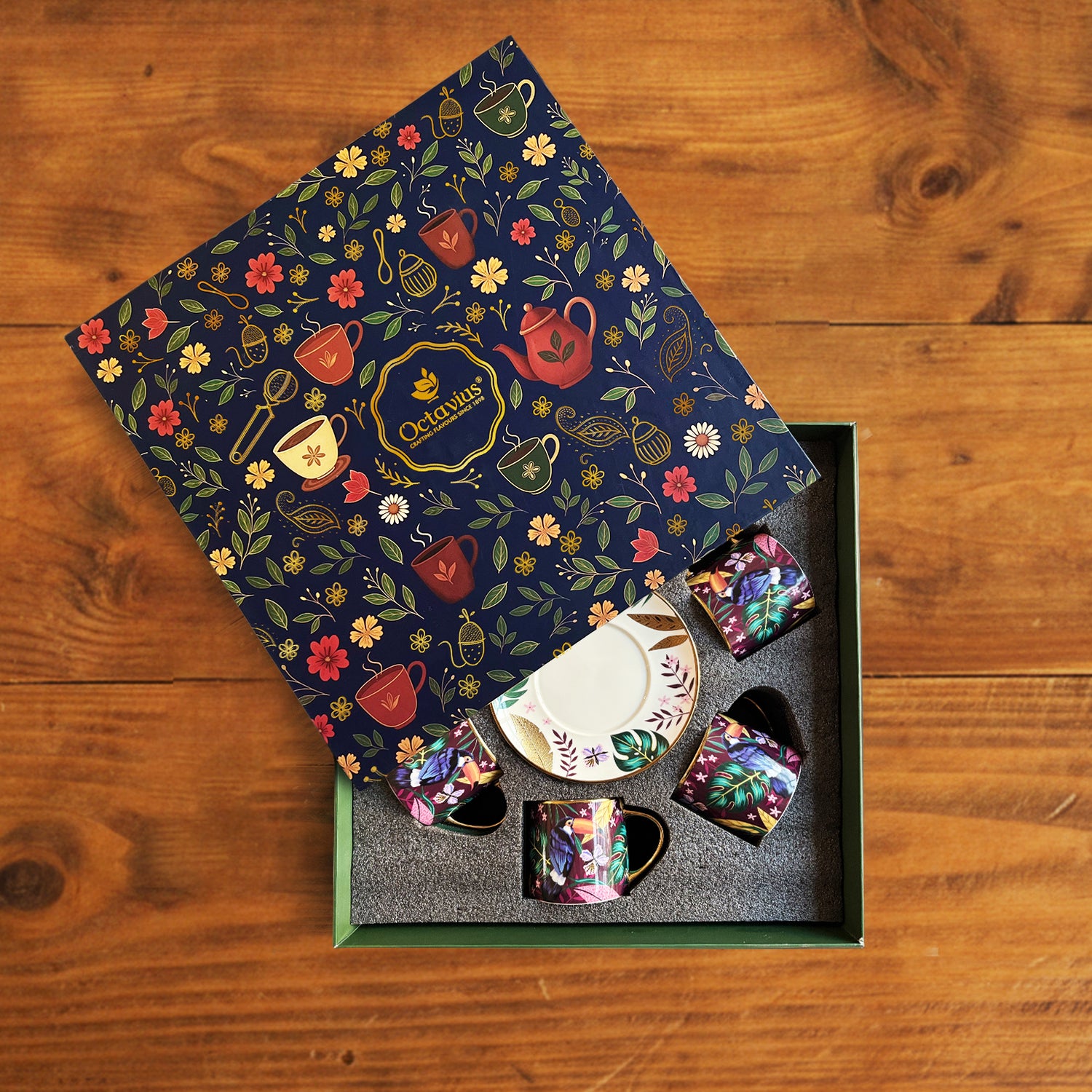 Golden Rainforest Tea Set (6 Cups &amp; Saucers) – 200 ml Each