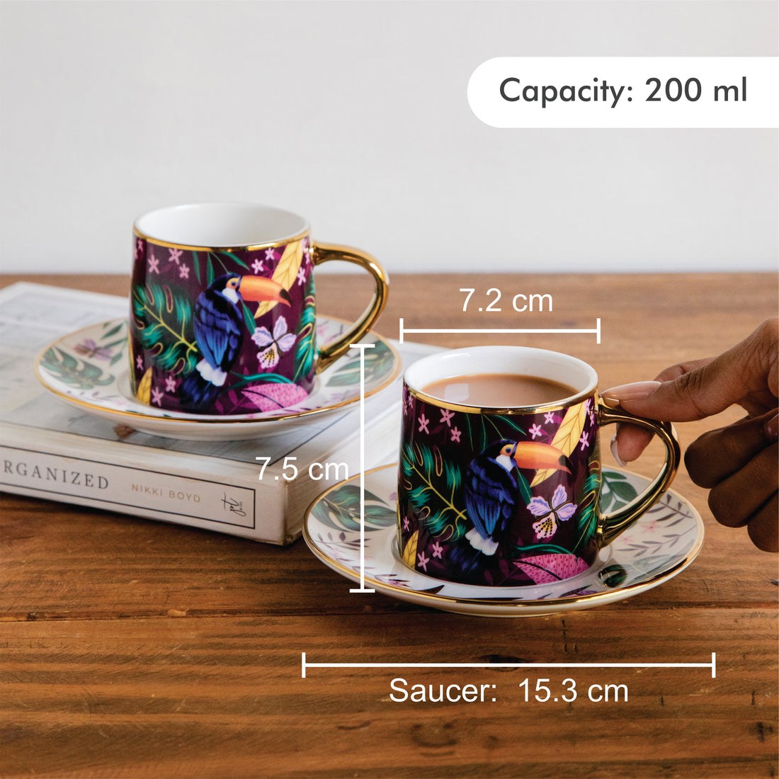 Golden Rainforest Tea Set (6 Cups &amp; Saucers) – 200 ml Each