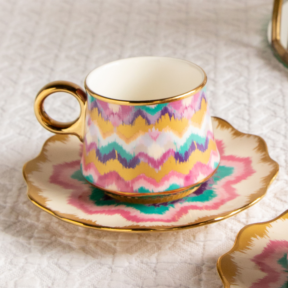 Majestic Ikat Waves Tea Set (6 Cups &amp; Saucers) – 200 ml