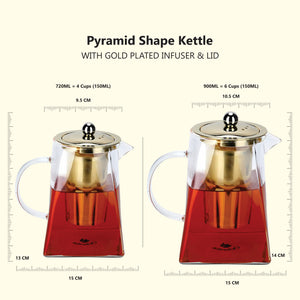 
                  
                    Load image into Gallery viewer, Pyramid Shaped Borosilicate Glass Kettle With Gold Plated Infuser And Lid - 720 ML
                  
                