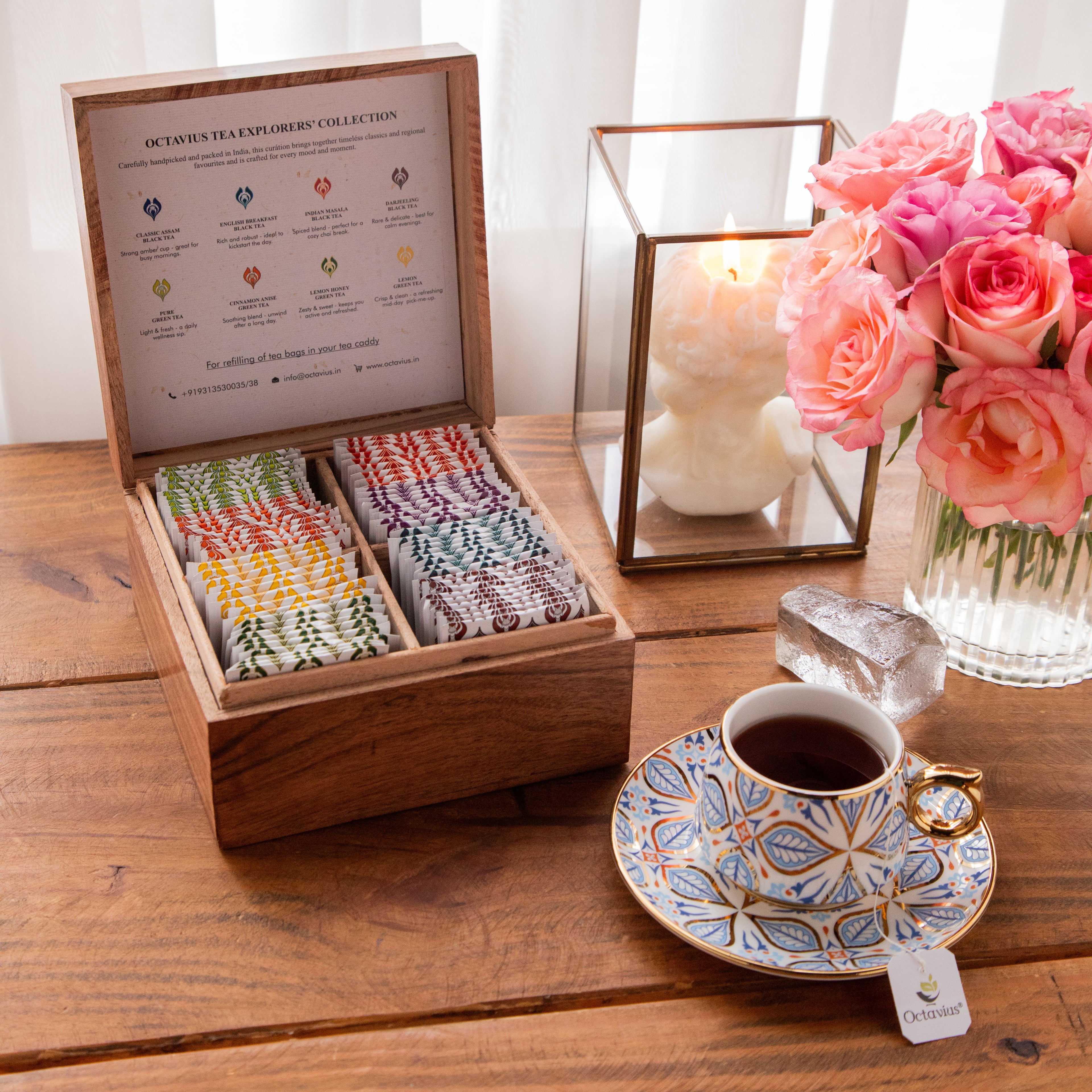 Tea Explorers’ Collection in Heritage Bloom Wooden Caddy (80 Enveloped Teabags)