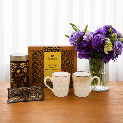 Heritage Wooden Coffee Hamper – Coffee Premix &amp; 2 Ceramic Cups