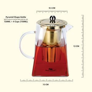 
                  
                    Load image into Gallery viewer, Pyramid Shape Borosilicate Teapot With Gold Plated Infuser And Lid in a Sesham Wood Box- 720 ML
                  
                
