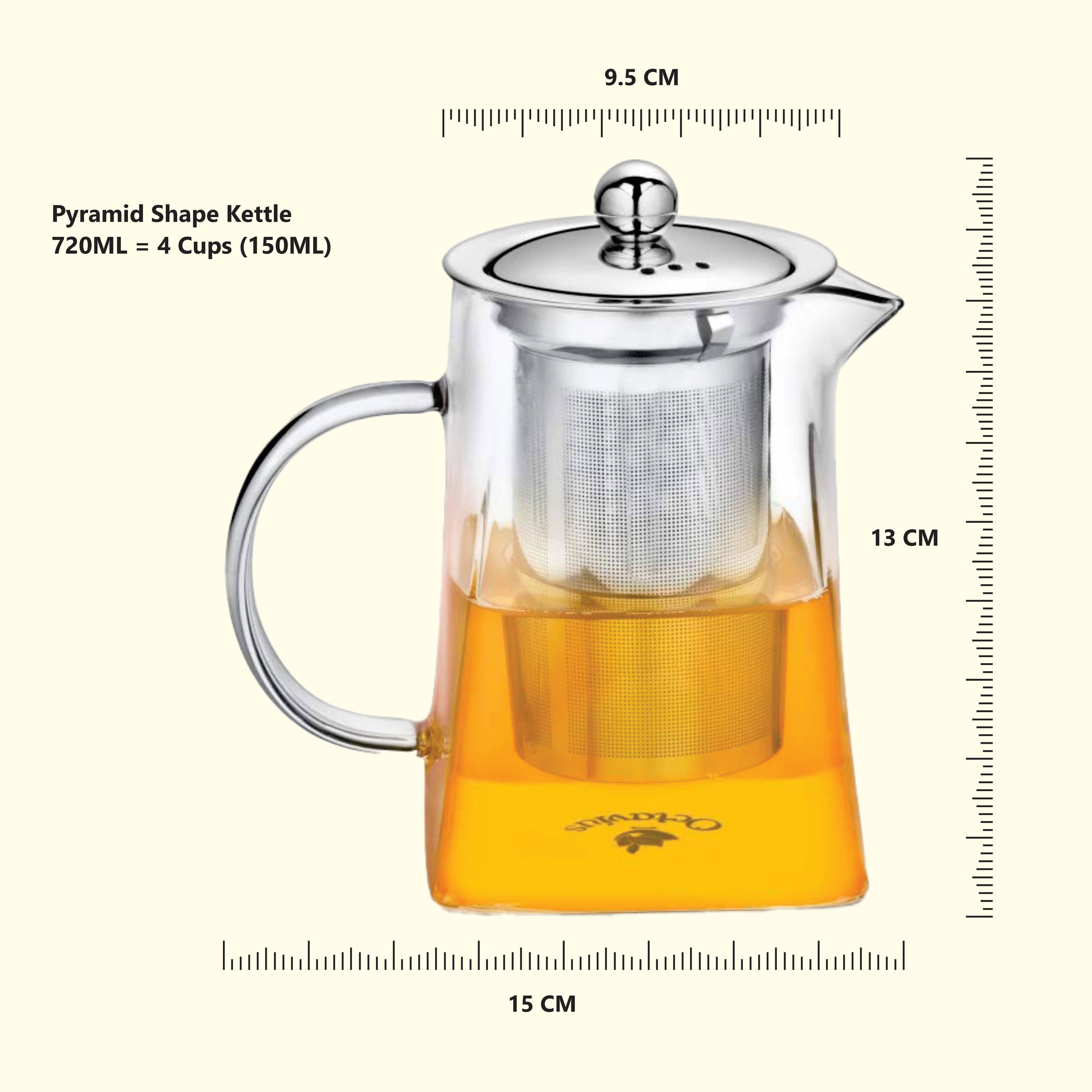 Pyramid Shaped Borosilicate Glass Kettle With Steel Infuser