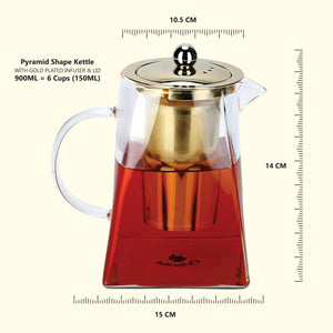 
                  
                    Load image into Gallery viewer, Pyramid Shaped Borosilicate Glass Kettle With Gold Plated Infuser And Lid - 900 ML
                  
                