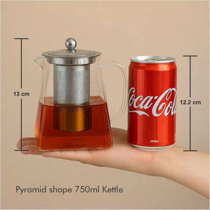 Pyramid Shaped Borosilicate Glass Kettle With Steel Infuser