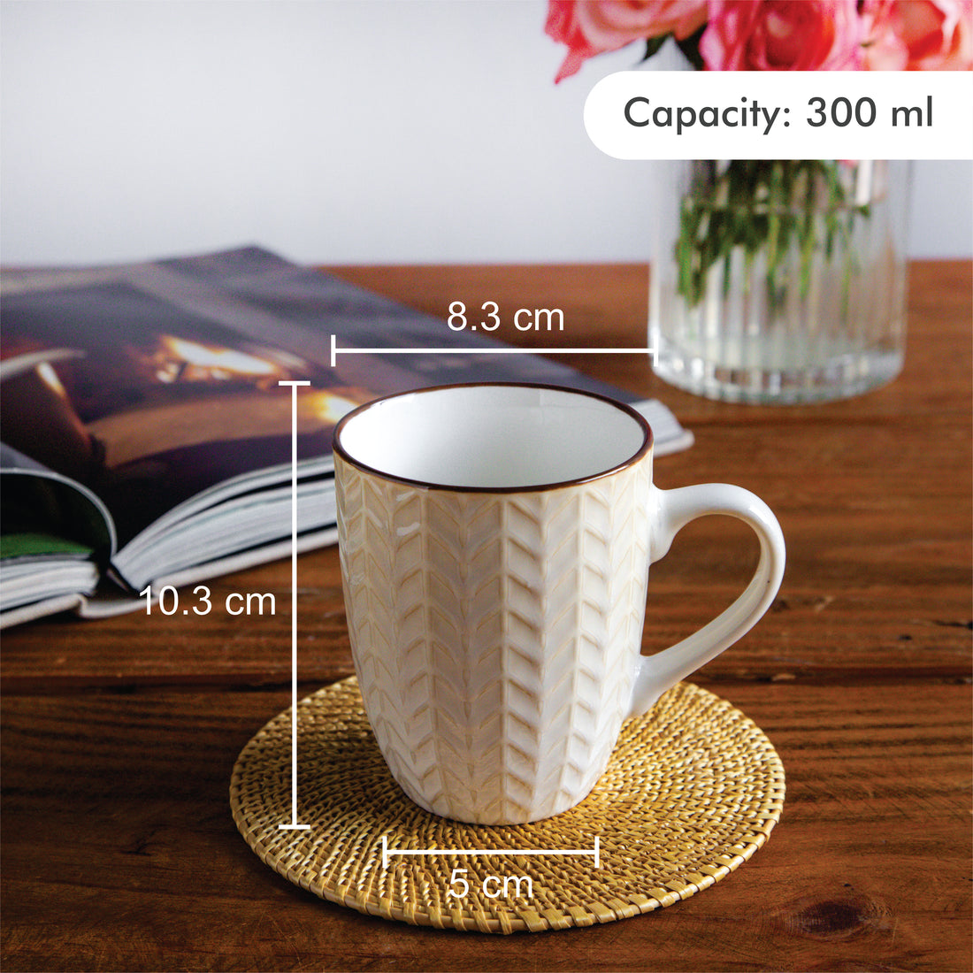 Luxe Weave Coffee Mug – Ivory Elegance (Set of 2) – 300 ml