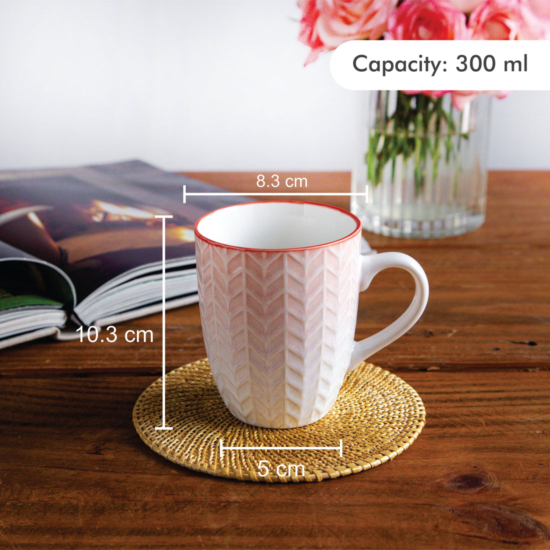 Luxe Weave Coffee Mug – Sunset Coral (Set of 2) – 300 ml