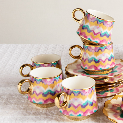 Majestic Ikat Waves Tea Set (6 Cups &amp; Saucers) – 200 ml