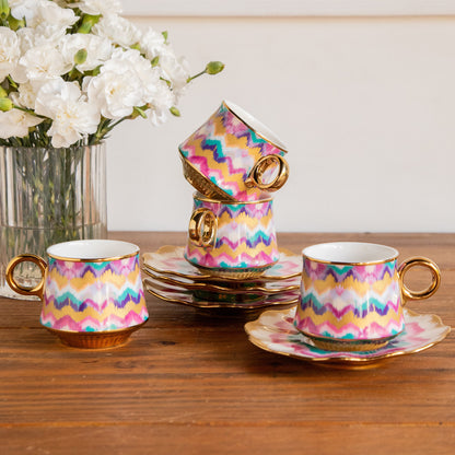 Majestic Ikat Waves Tea Set (6 Cups &amp; Saucers) – 200 ml