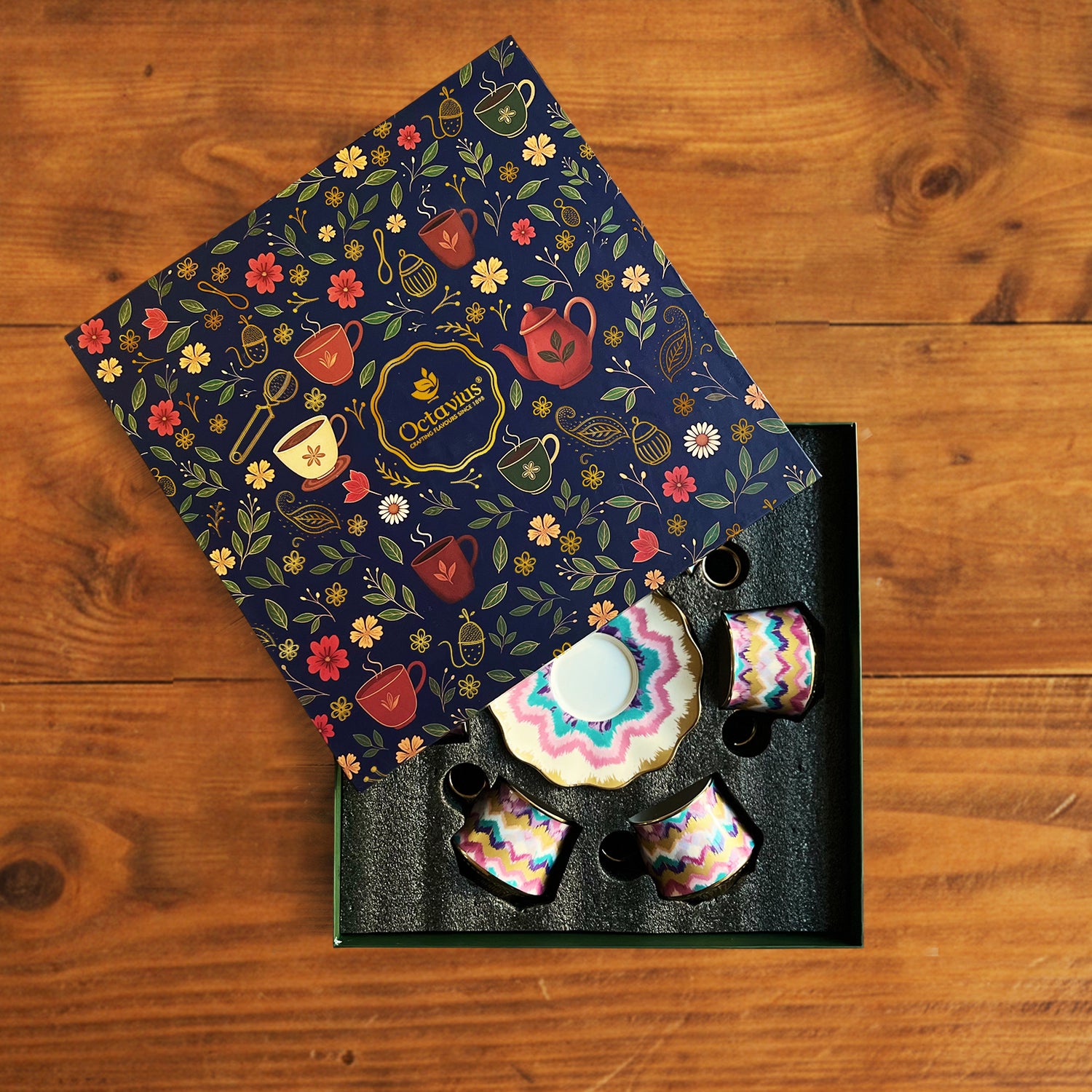 Majestic Ikat Waves Tea Set (6 Cups &amp; Saucers) – 200 ml