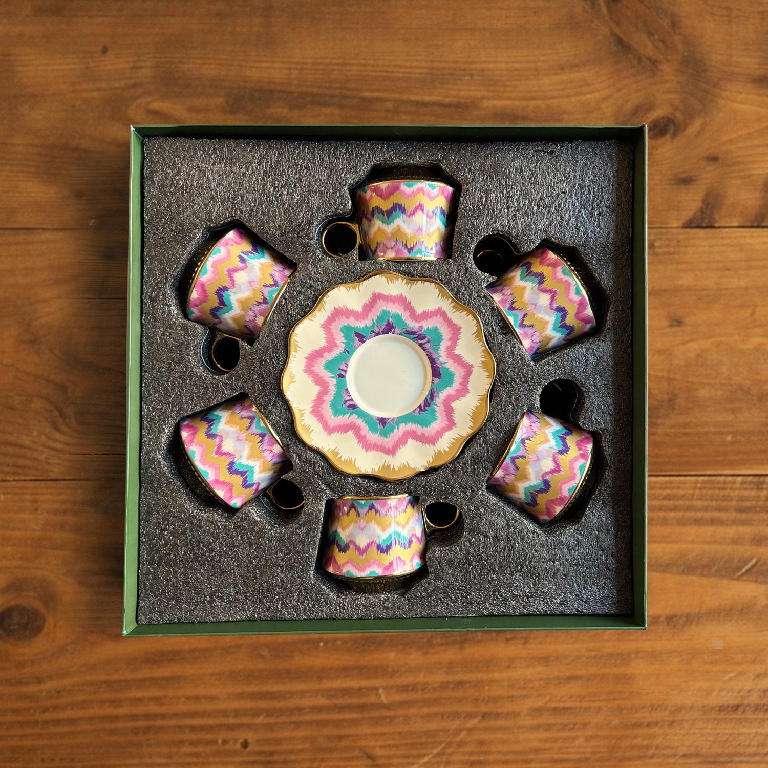 Majestic Ikat Waves Tea Set (6 Cups &amp; Saucers) – 200 ml