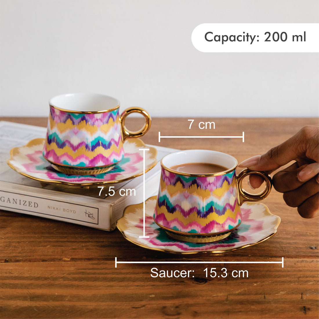 Majestic Ikat Waves Tea Set (6 Cups &amp; Saucers) – 200 ml