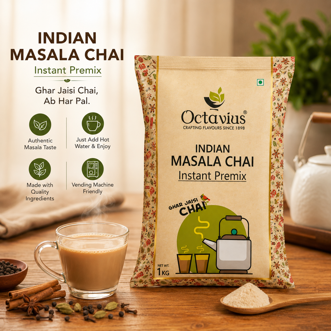 Indian Masala Chai Instant Premix- 1kg ( For Vending Machine )