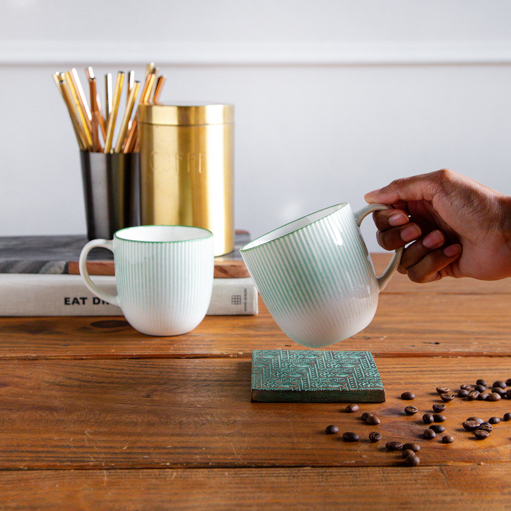 Aura Lines Mint Glow Coffee Mug (Set of 2) – 350 ml