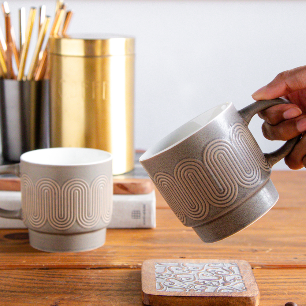 Waveform Collection – Mocha Flow Brown Coffee Mug (Set of 2) – 380 ml