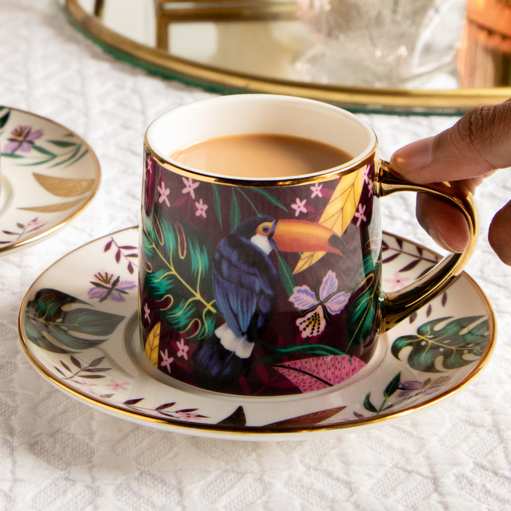 Golden Rainforest Tea Set (6 Cups &amp; Saucers) – 200 ml Each