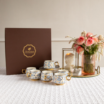 Imperial Mosaic Tea Set (6 Cups &amp; Saucers) – 200 ML Each