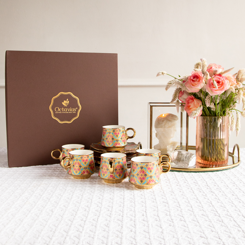 Regal Ikat Tea Set (6 Cups &amp; Saucers) – 200 ML Each
