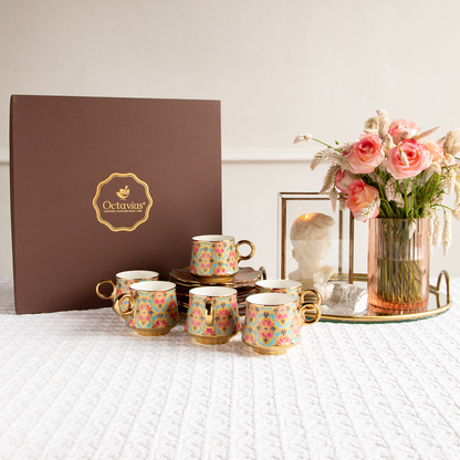 Regal Ikat Tea Set (6 Cups &amp; Saucers) – 200 ML Each