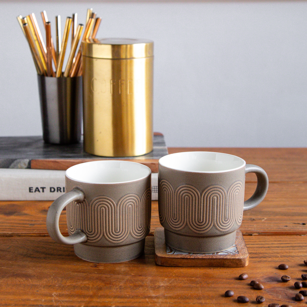 Waveform Collection – Mocha Flow Brown Coffee Mug (Set of 2) – 380 ml