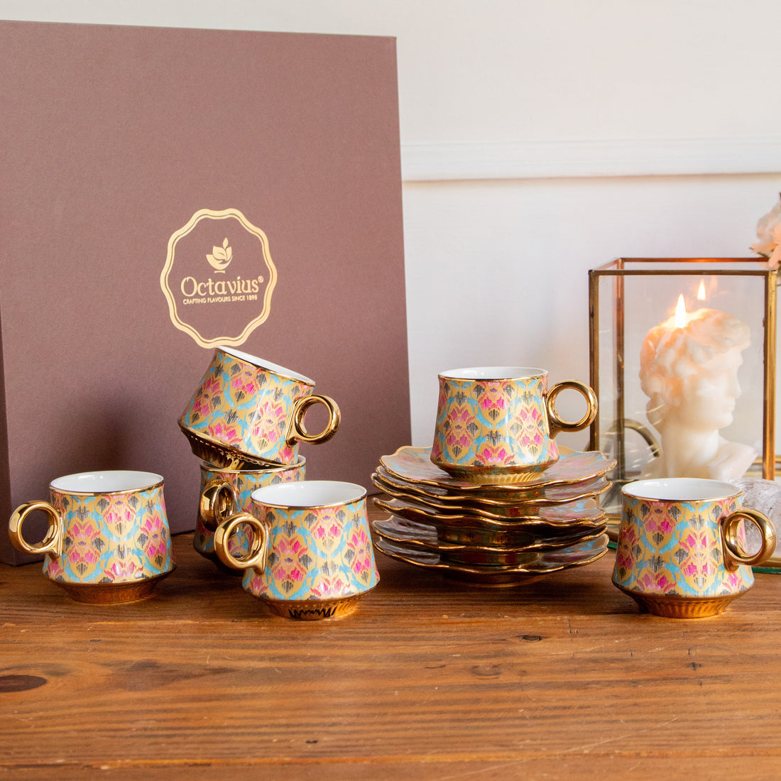 Regal Ikat Tea Set (6 Cups &amp; Saucers) – 200 ML Each