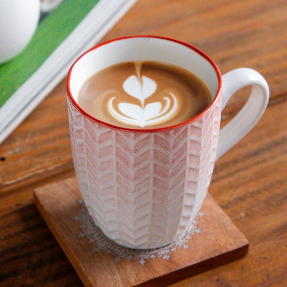 Luxe Weave Coffee Mug – Sunset Coral (Set of 2) – 300 ml