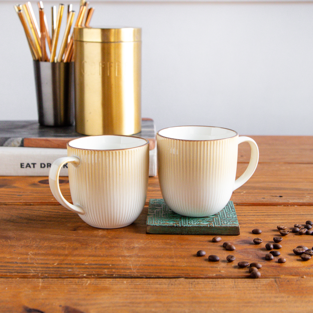 Aura Lines Golden Hue Coffee Mug (Set of 2) – 350 ml