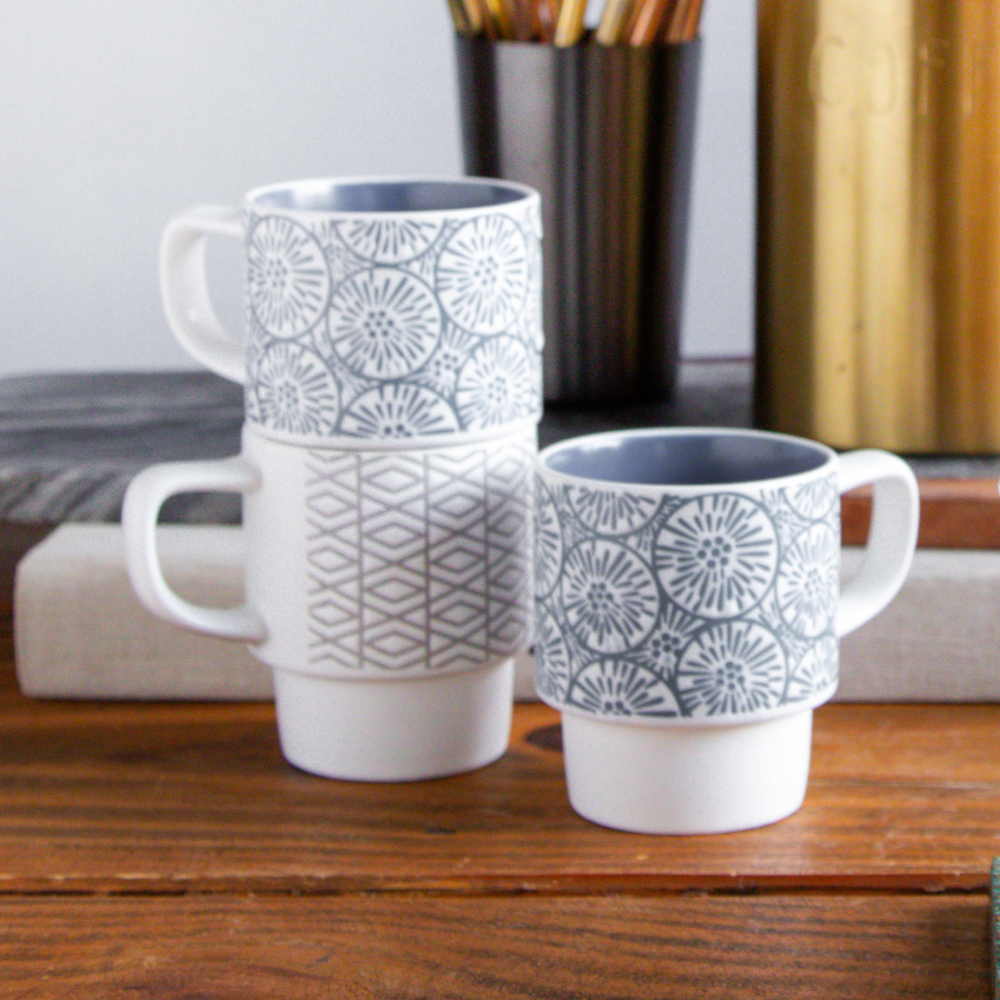 GeoBloom Stacking Mug Set (4 pcs with Stand) – 150 ml each