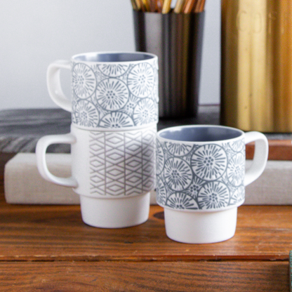 GeoBloom Stacking Mug Set (4 pcs with Stand) – 150 ml each