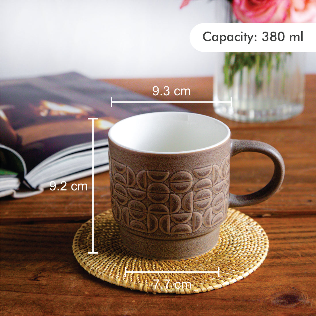 TerraCraft Collection Mocha Earth Ceramic Mug – 380 ml (Set of 2, Brown)