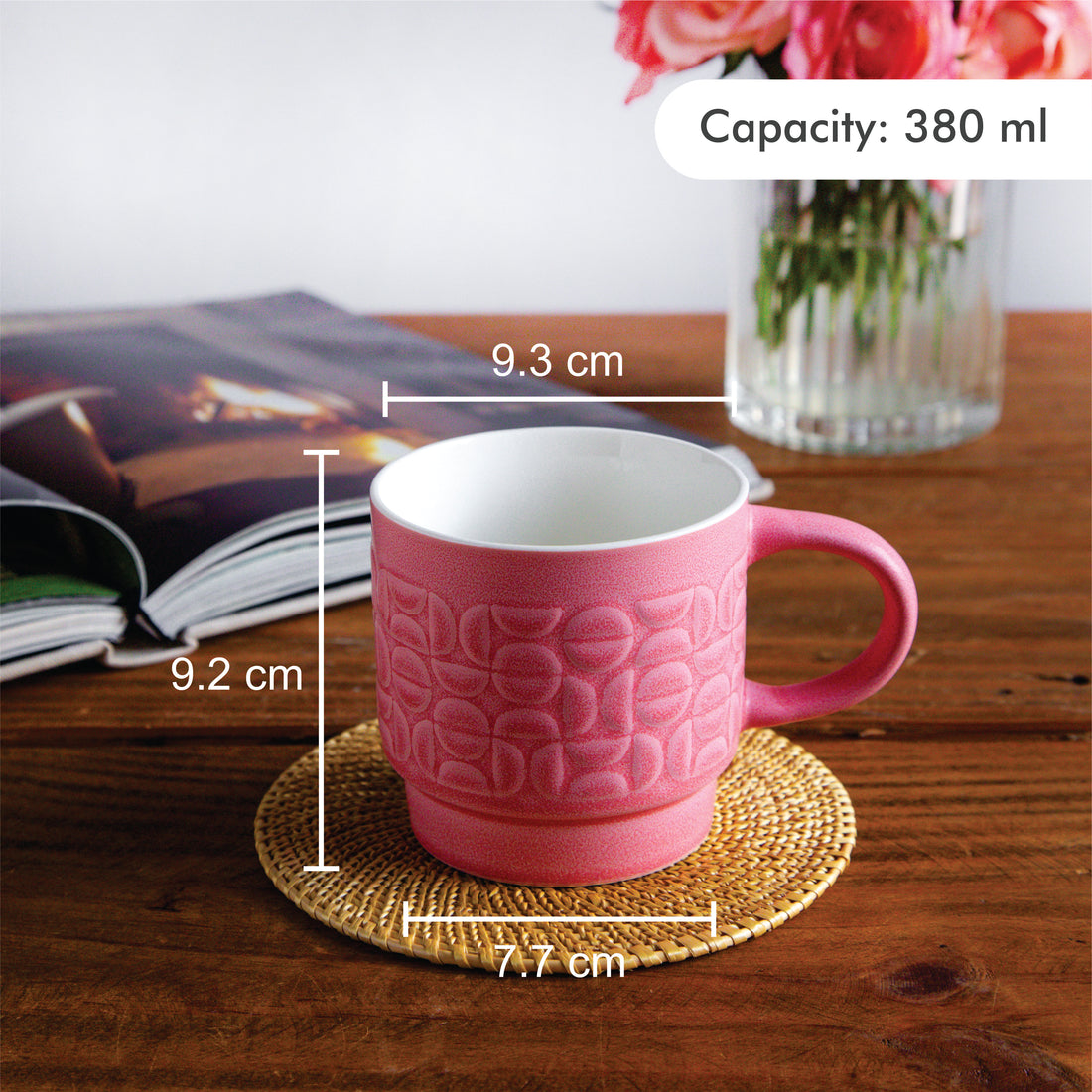 TerraCraft Collection Dusky Rose Mug  – 380 ml ( Set of 2, Pink )
