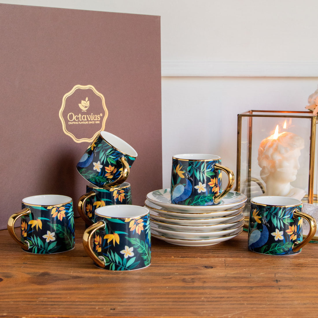 Tropical Elegance Teaset– Set of 6 Cups &amp; Saucers (200 ML Each)