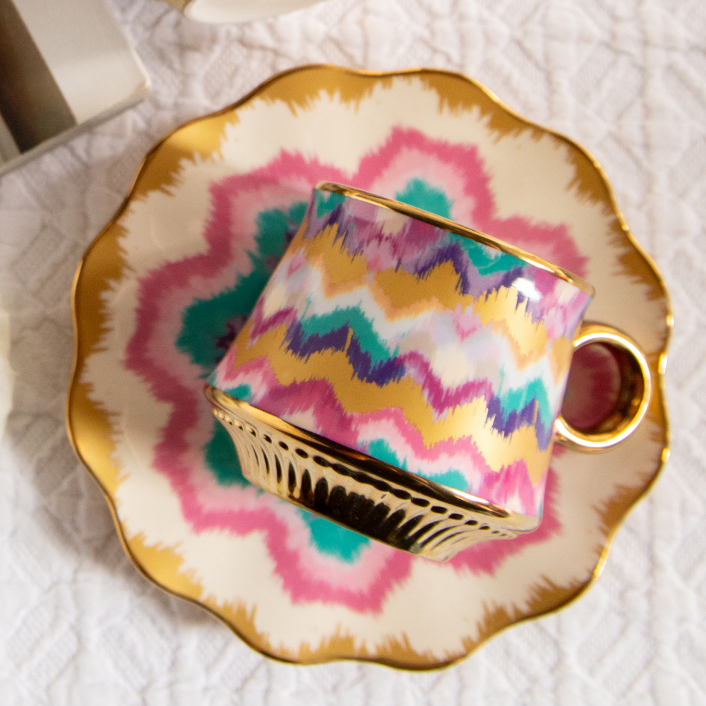 Majestic Ikat Waves Tea Set (6 Cups &amp; Saucers) – 200 ml
