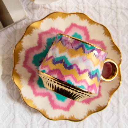 Majestic Ikat Waves Tea Set (6 Cups &amp; Saucers) – 200 ml