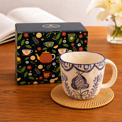 Indigo Bloom Hand-Painted Ceramic Mug (450 ml)