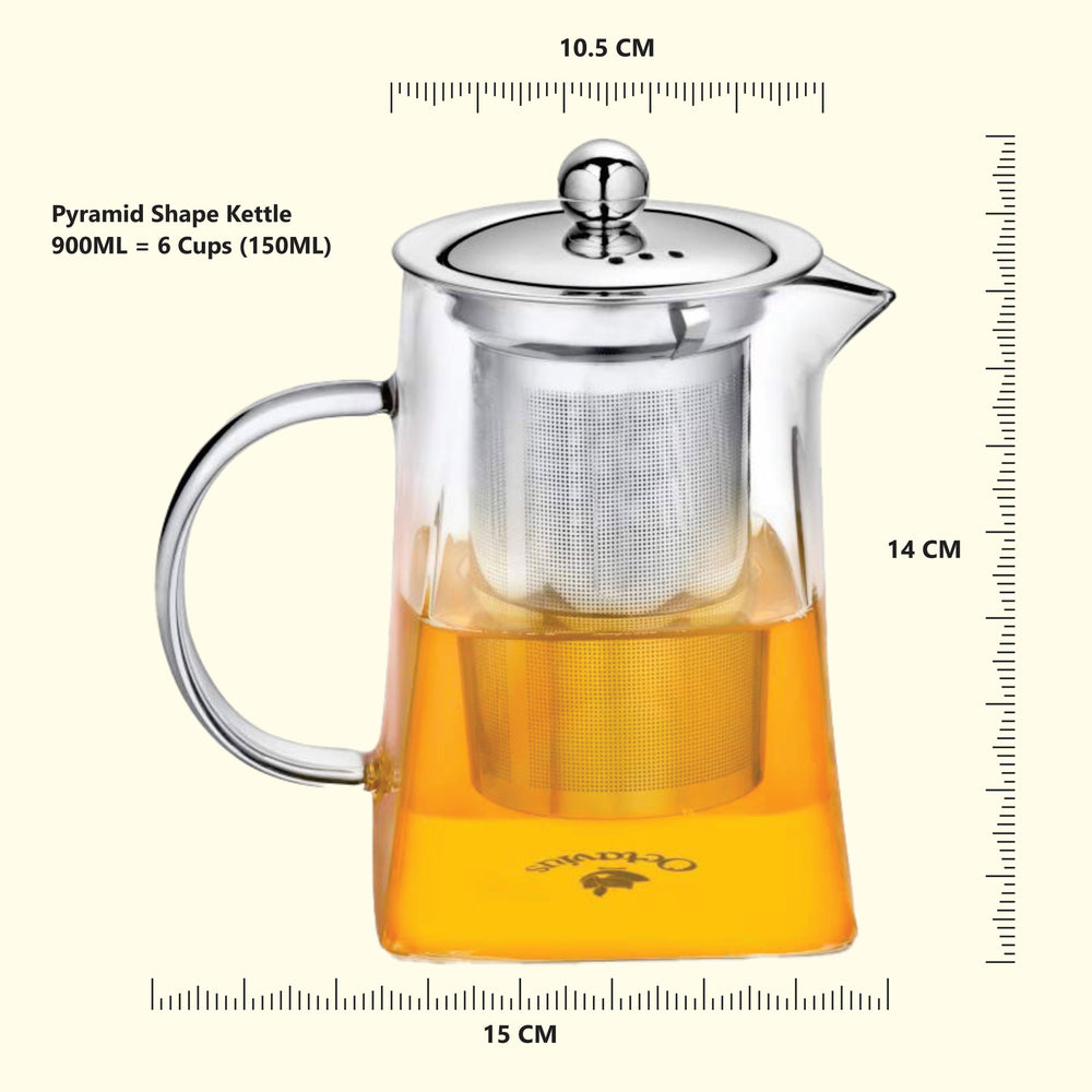 
                  
                    Load image into Gallery viewer, Pyramid Shaped Borosilicate Glass Kettle With Steel Infuser - Large 900ML
                  
                