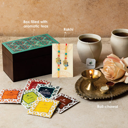 Assortment of fine Teas For your sibling - 30 Teabags in Ornate floral art wooden box