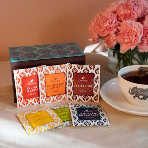 
                  
                    Load image into Gallery viewer, Assortment of Fine Teas- 30 Teabags in Ornate Floral Art Wooden Box
                  
                