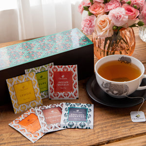 
                  
                    Load image into Gallery viewer, 60 Black &amp;amp; Green Teabags in Ornate Floral Art Wooden Box
                  
                