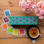 Assortment of Fine Teas- 60 Black & Green Teabags in Ornate Floral Art Wooden Box