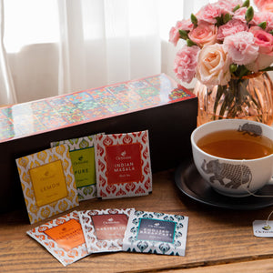 
                  
                    Load image into Gallery viewer, Assortment of Fine Teas- 60 Black &amp;amp; Green Teabags in Tile Motif Wooden Box
                  
                