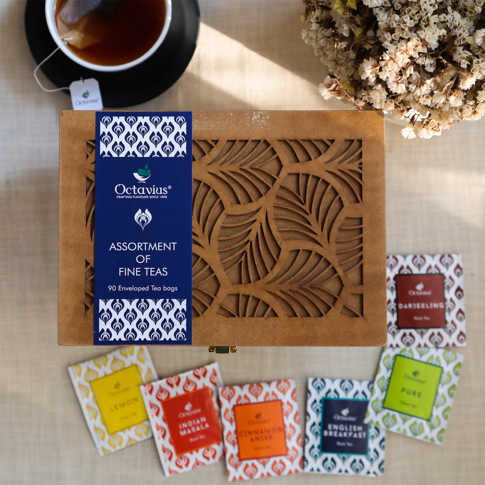 
                  
                    Load image into Gallery viewer, Assortment of Fine Teas - 90 Teabags in Handcrafted Cutwork Wooden Box
                  
                