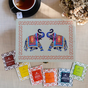 
                  
                    Load image into Gallery viewer, Assortment of Fine Teas - 90 Teabags in Handcrafted Elephant Pattern Wooden Box
                  
                