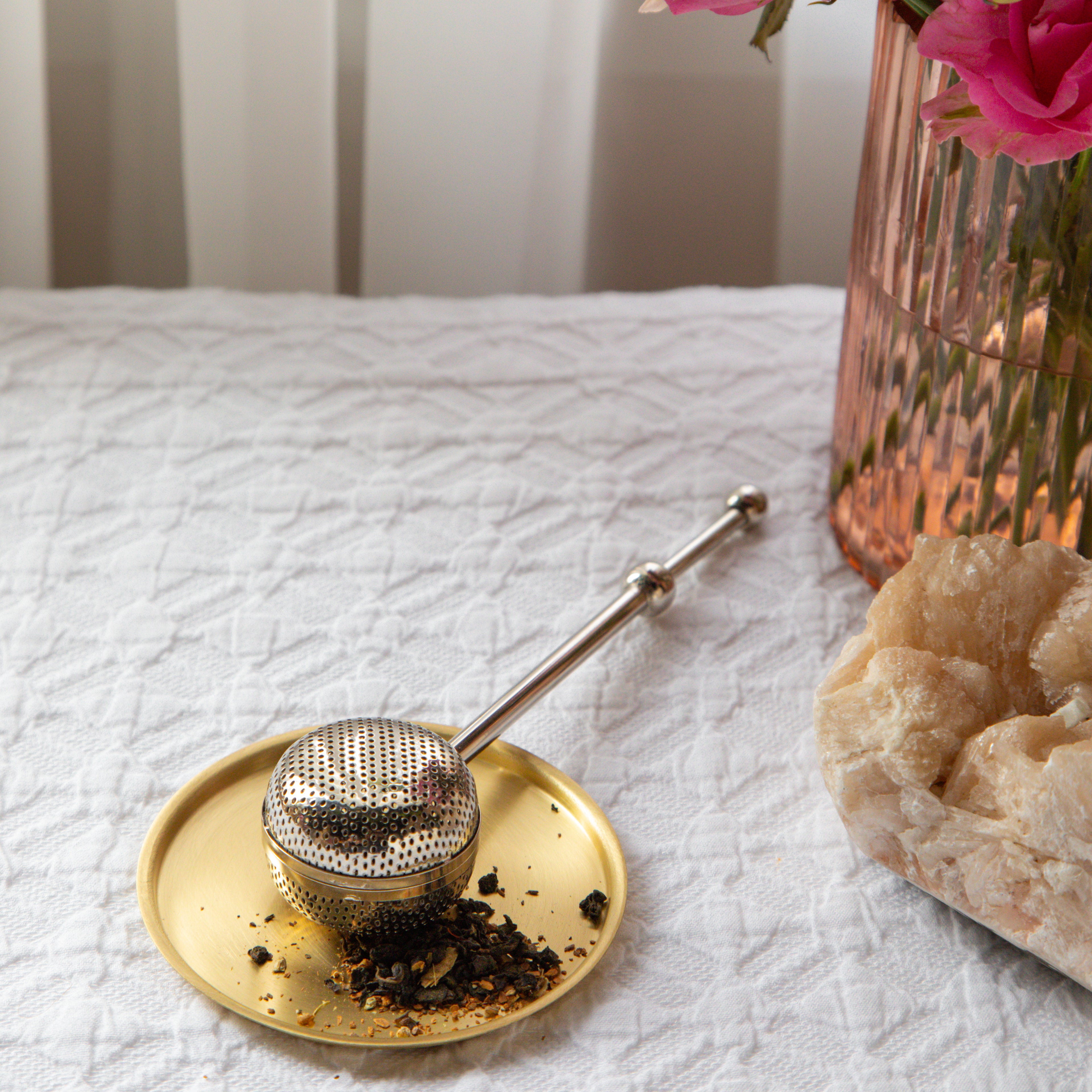 Ball Shaped Brass Infuser with Long Push handle (Nickel Plated)